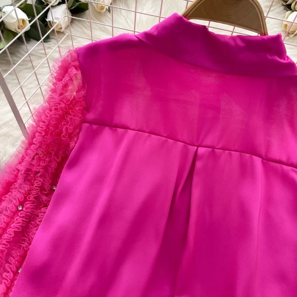 LW0375 French Diamond Pleated Lantern Sleeve Shirt Women'S Single Breasted Slimming Top Blouses Elegant Women Ladies