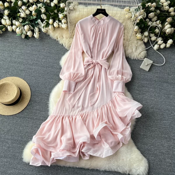 LE2501 2025 Socialite Holiday Party Midi Dresses Female Banquet Prom Dress Irregular Hemline Women Boutique Belted Evening Gown