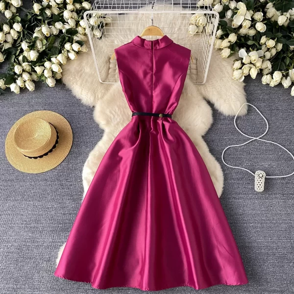 LE2447 Mature Boutique Ladies Evening Gown Hepburn Formal Suit Collar Sleeveless Belted Dinner Dress Elegant Large Swing Dress