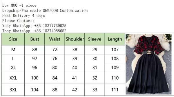 LE2443 Mature Commuter Midi Women'S Dress V-Neck Short Sleeve Print Patchwork Belted Long Dresses Office Party Casual Dress