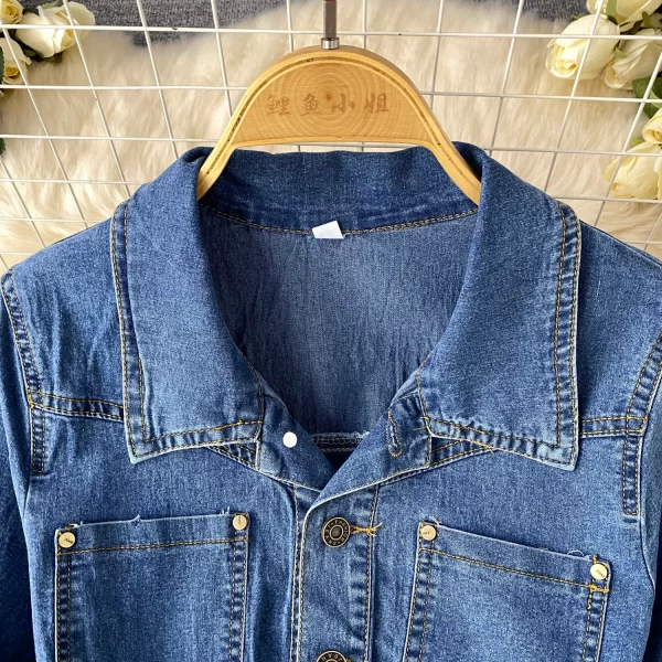 LE2488 Korean Midi Casual Denim Dress Simple Polo Collar Denim Dress Female Summer Belt Slim Slit Design Temperament Long Dress