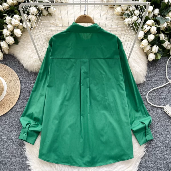 LW0519 Retro Light Luxury Polo Collar Shirt Women Three-Dimensional Flower Loose Design Sense of Temperament Blouse