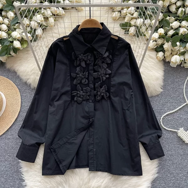 LW0374 French Shirt Women 2025 New Heavy Industry Flowers With Lapel Single-Breasted Top Blouses Elegant Women