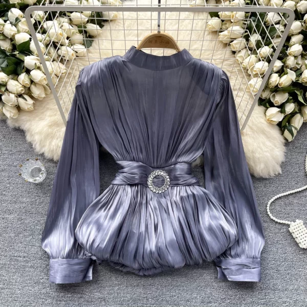 LW0512 Senior Sense Waist Waist Shirt Women Careful Machine Binding Design Chic Ruffle Blouses Elegant Women