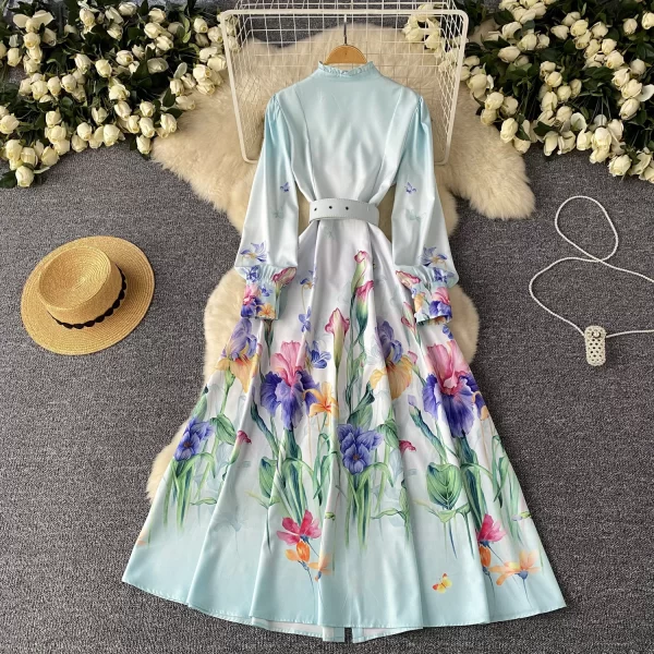 LE2561 Autumn 2025 Printed Dresses Ethnic Lantern Long Sleeve Ruffled Collar Holiday Maxi Dress Women'S Boutique Evening Gown