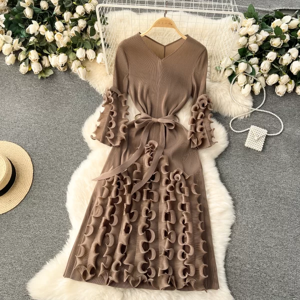 LE2508 Style Midi Evening Dresses Female Three-Dimensional Flanged Design Gown Socialite Long Party Dress