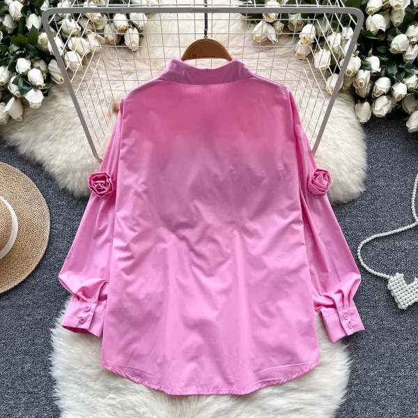 LW0509 Senior Sense Blouse Rose Flower Decoration With a Slim Chic Long-Sleeved Blouses Elegant Women Ladies