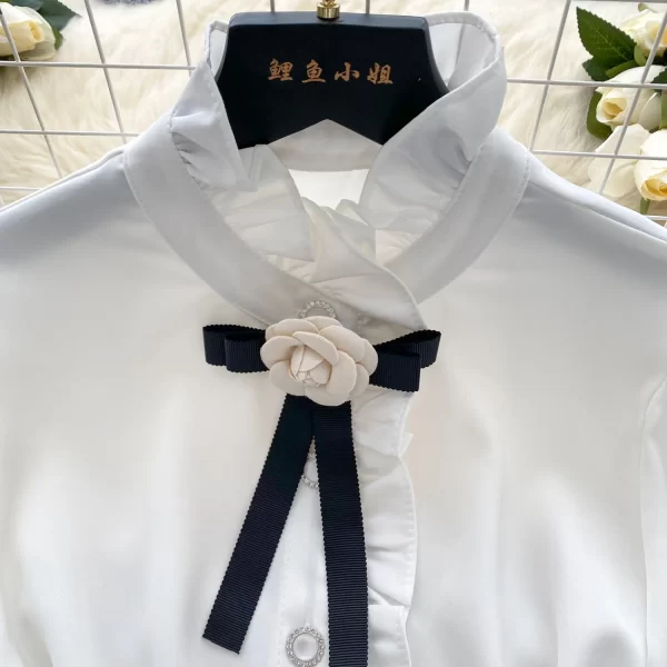 LW0371 French Top 2025 Spring Flower Waist Full Long Sleeve Single Breasted Chic Shirt Blouses Elegant Women Ladies