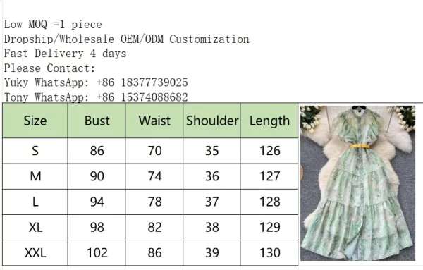 LE2435 Vintage Women Floral Printed Long Dress Falbala Single Breasted Short Sleeve A-Line Maxi Dresses Vacation Long Robes
