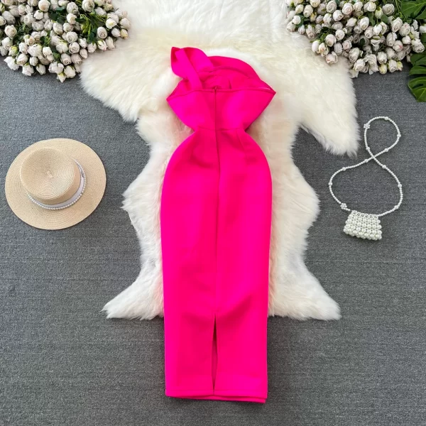 LE2530 Fashion Socialite Midi Evening Dress Three-Dimensional Flower Long Air Cotton Bag Buttock Dresses Woman Hip Wrap Dress