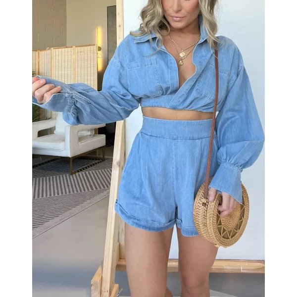 New Women's Summer Streetwear Denim Suit With Shorts Women's Denim Shorts Suit
