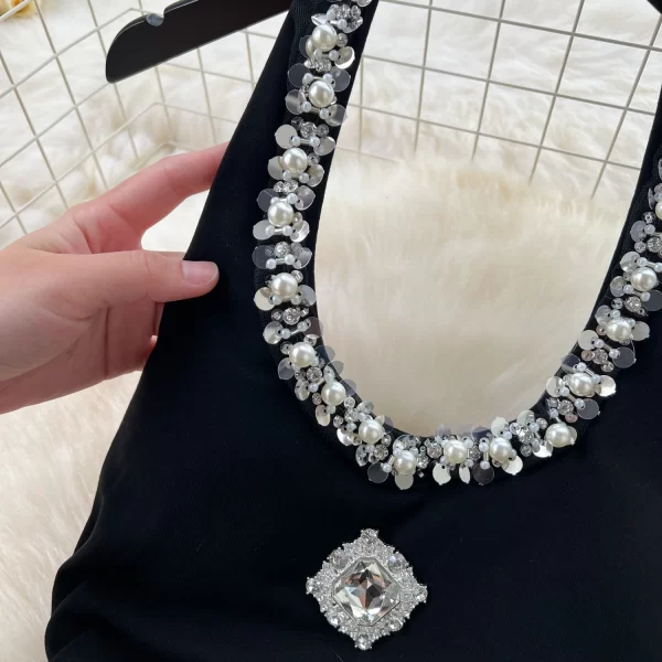 LE2518 Elegant Ladies Prom Dress Female Heavy Industry Diamond Midi Evening Halter Dres Socialite Party Ruffled Fishtail Dress