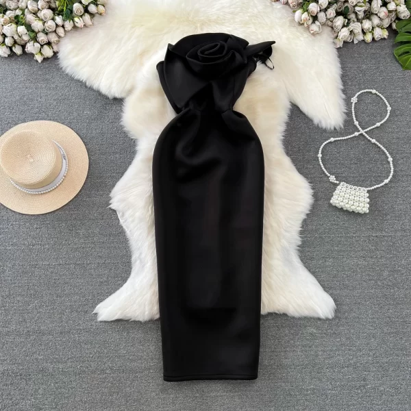 LE2530 Fashion Socialite Midi Evening Dress Three-Dimensional Flower Long Air Cotton Bag Buttock Dresses Woman Hip Wrap Dress