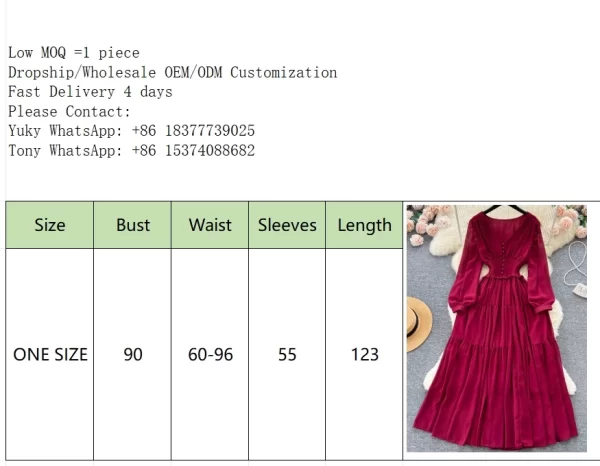 LE2503 Women Boutique Outfit Lady V-Neck Chiffon Dress Female Banquet Evening Gown Elastic Waist Long Sleeve Pleated Long Dress