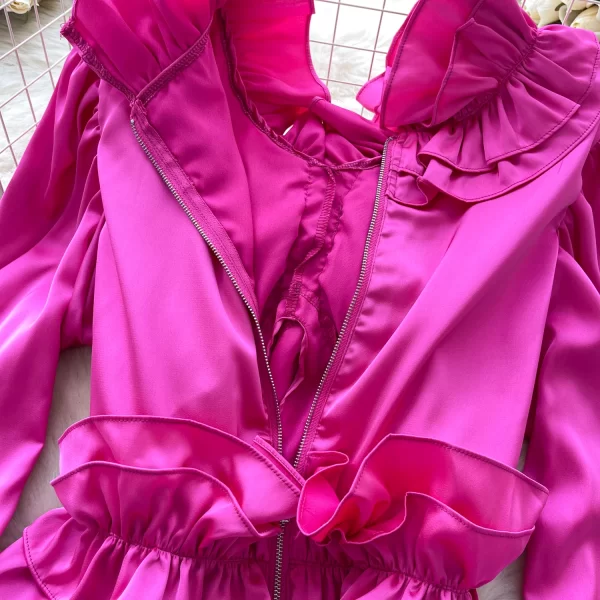 LW0354 2025 Spring Vintage Shirt Female Autumn Fungus Edge Zipper Light Luxury Royal Sister Blouse Blouses Elegant Women Ladies