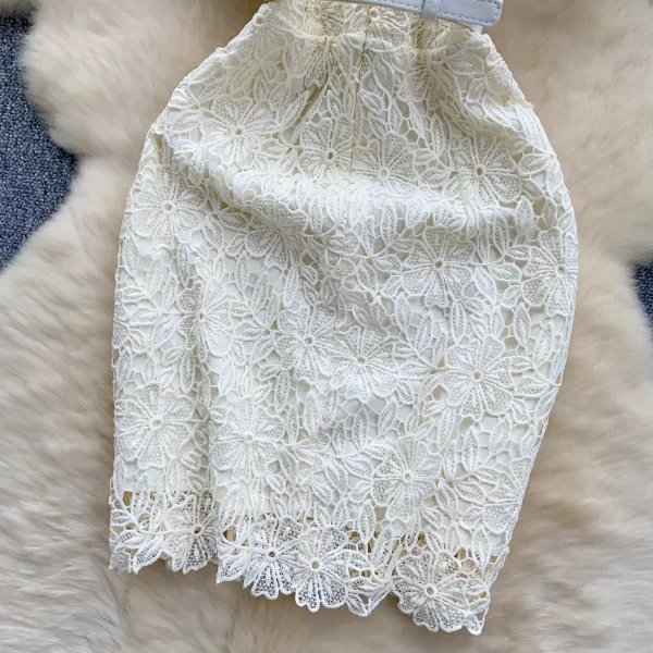 LE2577 Women Boutique Hollow Hook Flower Ladies Dress Female Square Collar Beaded Single Breasted Embroidery Lace Mini Dresses