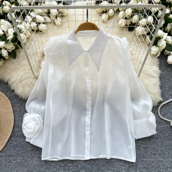 LW0507 All-In-One Shirt 2025 New Design Sense Three-Dimensional Flower Fold Lantern Sleeve All-In-One Long-Sleeved Shirt