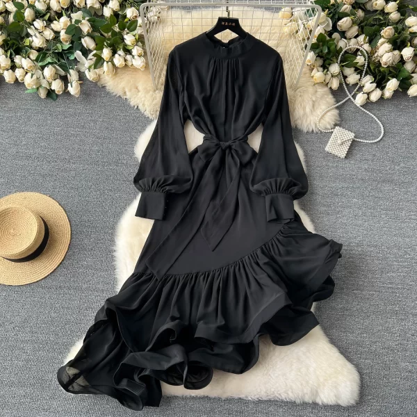 LE2501 2025 Socialite Holiday Party Midi Dresses Female Banquet Prom Dress Irregular Hemline Women Boutique Belted Evening Gown