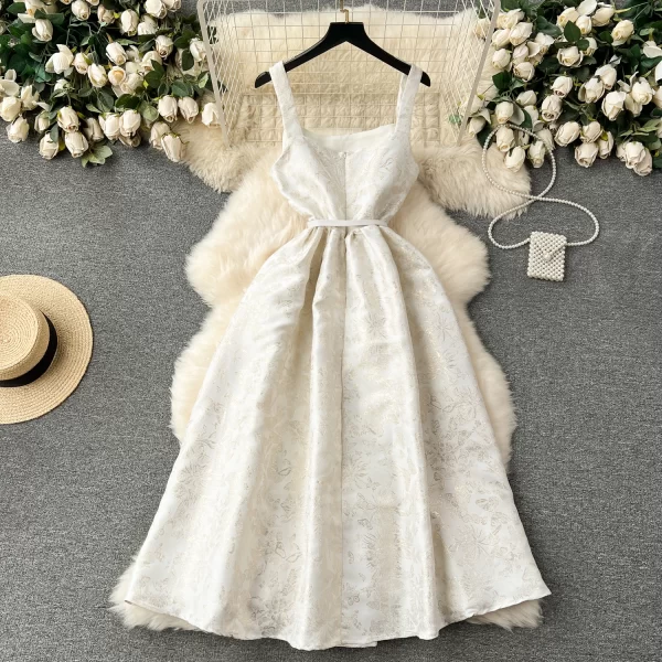 LE2450 Exquisite Gilt Jacquard Dinner Party Halter Dress Royal Sister Boutique Ladies Large Swing Long Dress Chic Banquet Robe