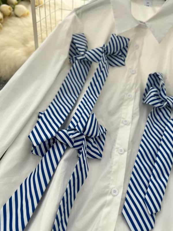 LW0364 Light Luxury Simple Senior Sense Striped Shirt Loose Irregular Tie Design Chic Blouse 2025 Spring Tops for Women Formal
