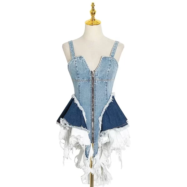 New Arrivals Luxury Casual Sexy Sleeveless Jumpsuit One Piece Jean Skirts 2xl Plus Size Vest Denim Dress Women's Skirts