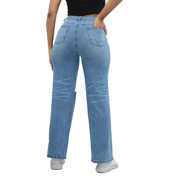 2025 Foreign Trade Black Classic Hole Washed Straight Jeans Pants