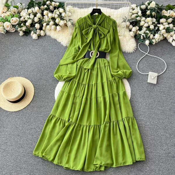 LE2502 Socialite Holiday Party Chiffon Maxi Cake Dresses Female Banquet Prom Dress Women Boutique Belted Ruffled Evening Gown