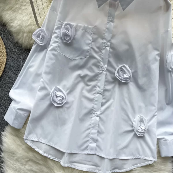 LW0509 Senior Sense Blouse Rose Flower Decoration With a Slim Chic Long-Sleeved Blouses Elegant Women Ladies