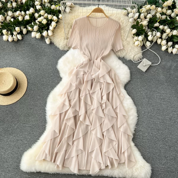 LE2514 2025 Luxury Draped Tassels Midi Dresses Female Ruffled Long Evening Dress Socialite Evening Gown Elegant Party Long Dress