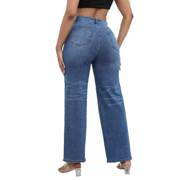 2025 Foreign Trade Black Classic Hole Washed Straight Jeans Pants