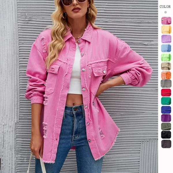 Drop Shoulder High Quality Washed Jeans Long Sleeve Coat Women's Denim Jacket