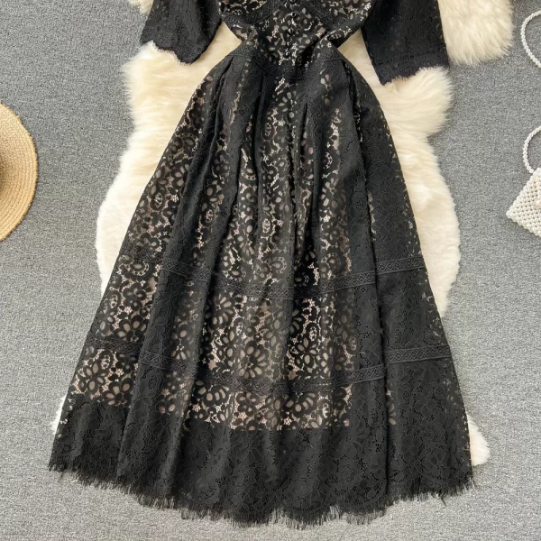 LE2460 European Style Lace Dresses Female Socialite Holiday Embroidery Midi Dress Women'S Boutique V-Neck Casual Dress