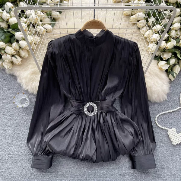 LW0512 Senior Sense Waist Waist Shirt Women Careful Machine Binding Design Chic Ruffle Blouses Elegant Women