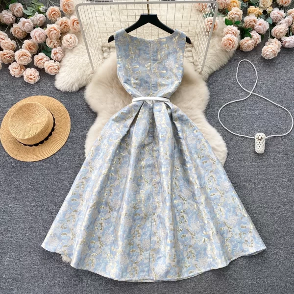 LE2456 Exquisite Gilt Jacquard Dinner Party Halter Dress Royal Sister Boutique Ladies Large Swing Long Dress Chic Banquet Robe