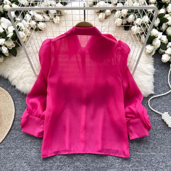 LW0507 All-In-One Shirt 2025 New Design Sense Three-Dimensional Flower Fold Lantern Sleeve All-In-One Long-Sleeved Shirt