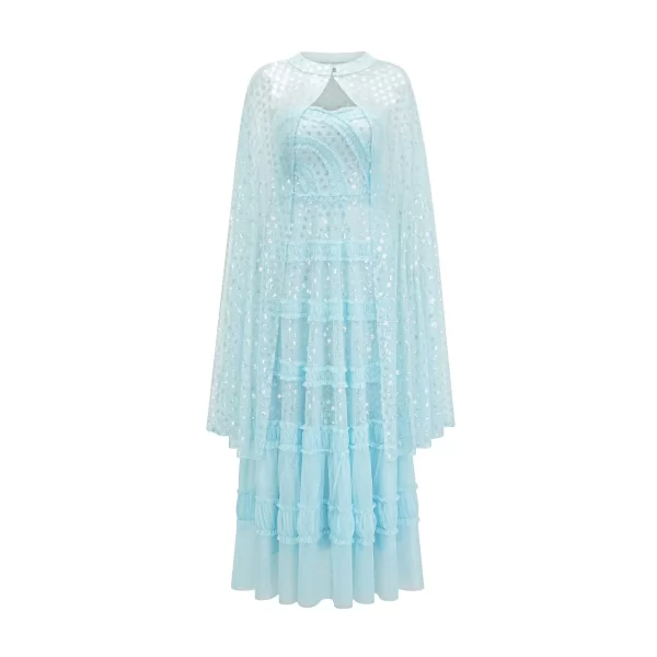 LE2546 High Quality Mesh Dresses Women Luxury Heavy Embroidery Sequin Maxi Lace Dresses Ocialite Holiday Long Evening Gown
