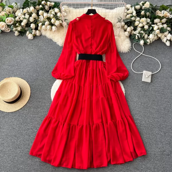 LE2502 Socialite Holiday Party Chiffon Maxi Cake Dresses Female Banquet Prom Dress Women Boutique Belted Ruffled Evening Gown