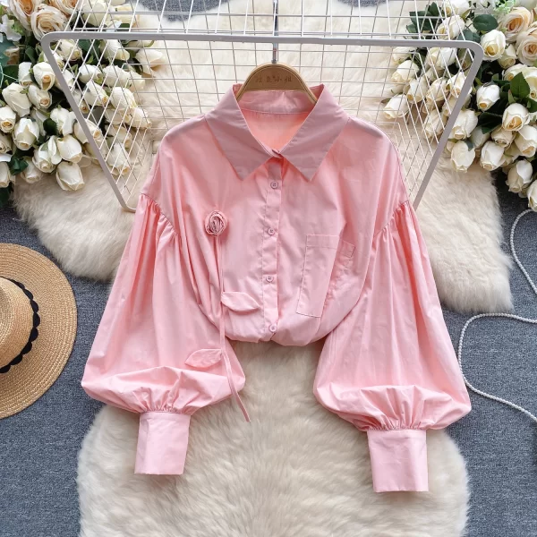 LW0515 2025 New Female Design Sense Flower Age Reduction Bubble Sleeve Early Spring to Wear a Tops for Women Formal