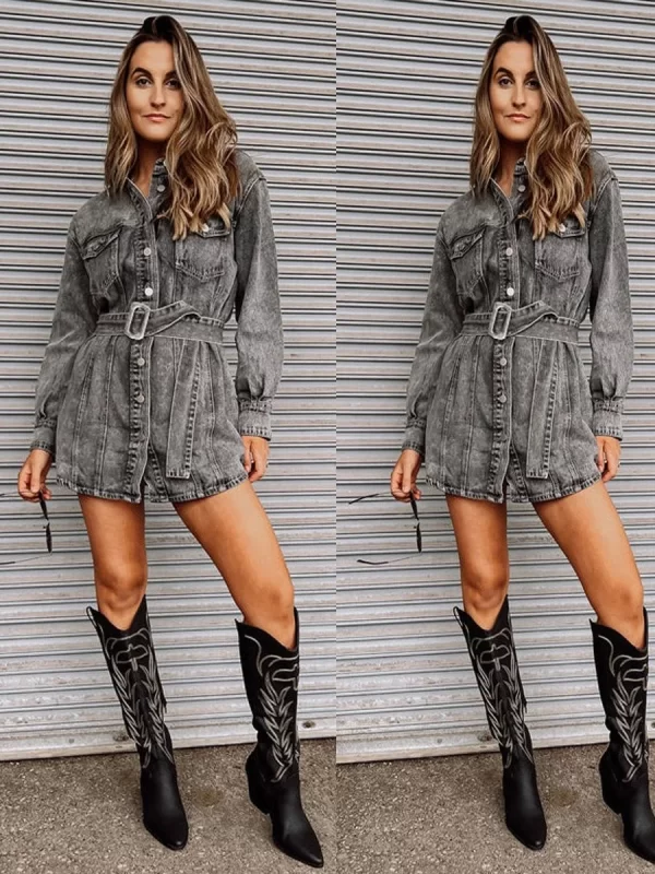 Street Hipster Single Breasted Belt Pocket Slim Fit Denim Skirt