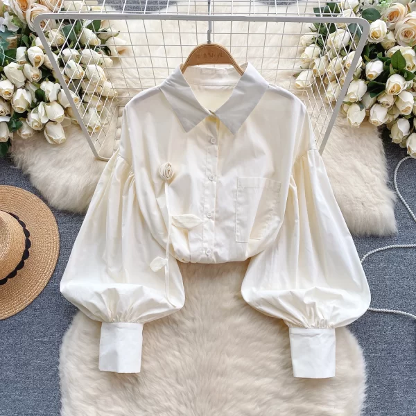 LW0515 2025 New Female Design Sense Flower Age Reduction Bubble Sleeve Early Spring to Wear a Tops for Women Formal