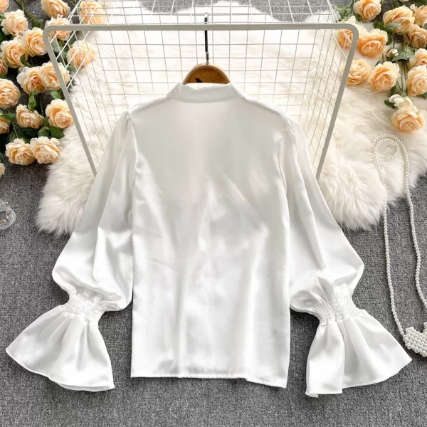 LW0363 French Shirt for Women Design Sense Ruffled Collar Single Breasted Temperament Lantern Sleeve Top 2025 Spring