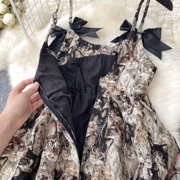 LE2507 2025 Fun Girly Bow Print Halter Dresses Women Vintage Preppy Pommel Mini Prom Dress Bar Club Short Dress