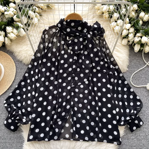 LW0596 Women'S Breezy Print Chiffon Blouse Women'S Design With Bow Bow Lace-Up Top Blouses Elegant Women Ladies