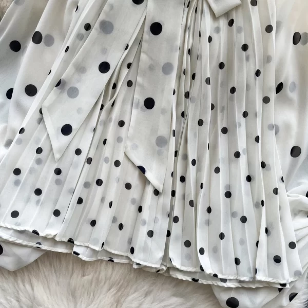LW0369 2025 Spring Everything Chiffon Shirt Bow Tie With Lantern Sleeve Polka Dot Shirt Woman Shirts for Women Tops