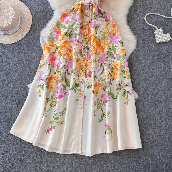 LE2558 2025 Women'S Boutique Maxi Printed Dresses Ladies Runway Suit Collar Flowers Long Dress Sleeveless Casual Holiday Dress