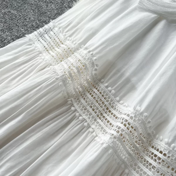 LE2554 Vintage Embroidery Elegant Dresses Ladies Simple Lace Stitching Maxi Dresses Holiday Parties Casual Long Evening Dress