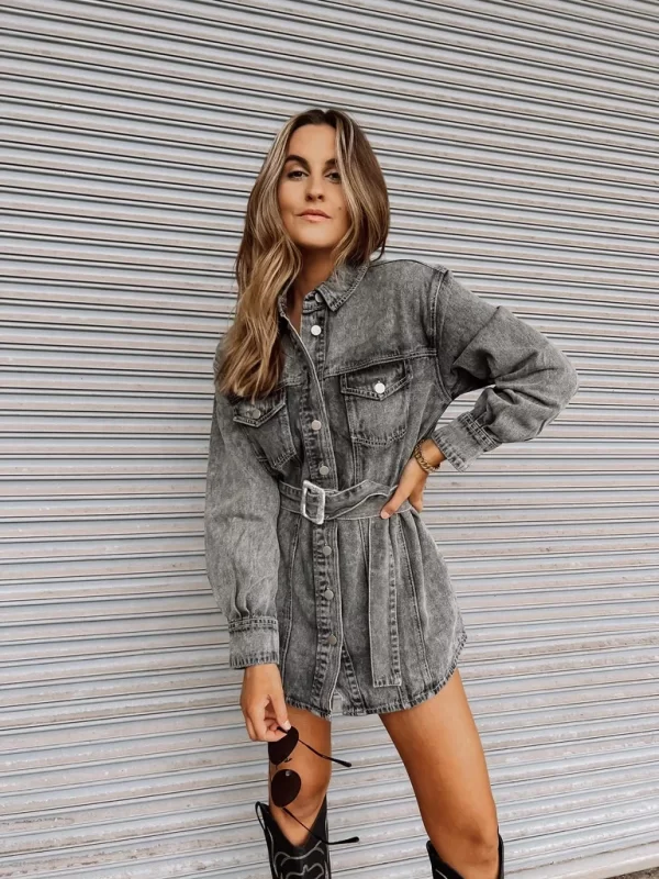 Street Hipster Single Breasted Belt Pocket Slim Fit Denim Skirt