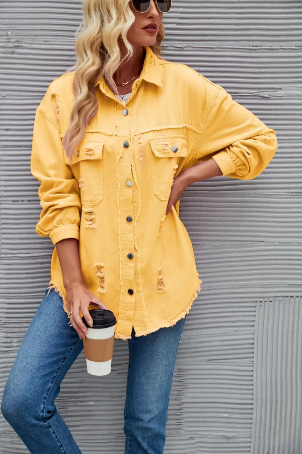 Drop Shoulder High Quality Washed Jeans Long Sleeve Coat Women's Denim Jacket