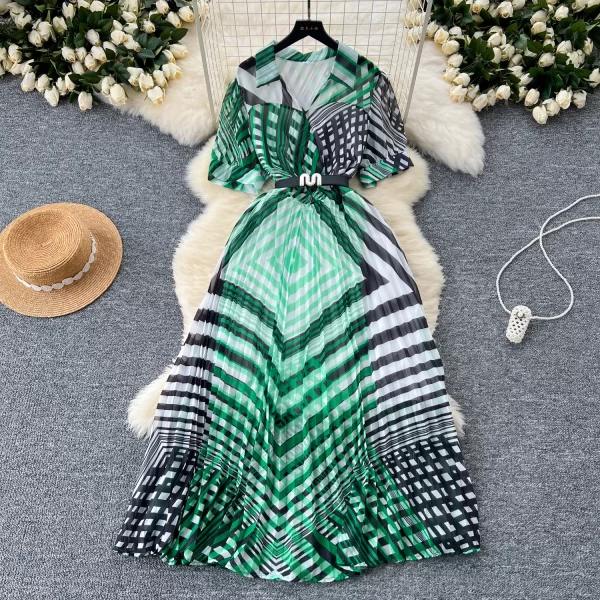 LE2520 and Maxi Woman'S Dresses Large Swing Dress Irregular Print Female Long Office Lady Belted Long Dress
