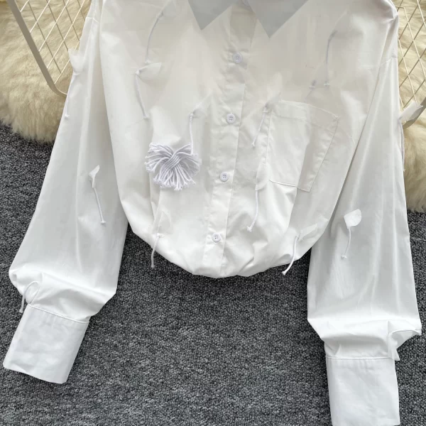 LW0361 Blouses Elegant Women Three-Dimensional Lace Fringe Loose Long-Sleeved White Shirt Woman Blouses Elegant Women Ladies